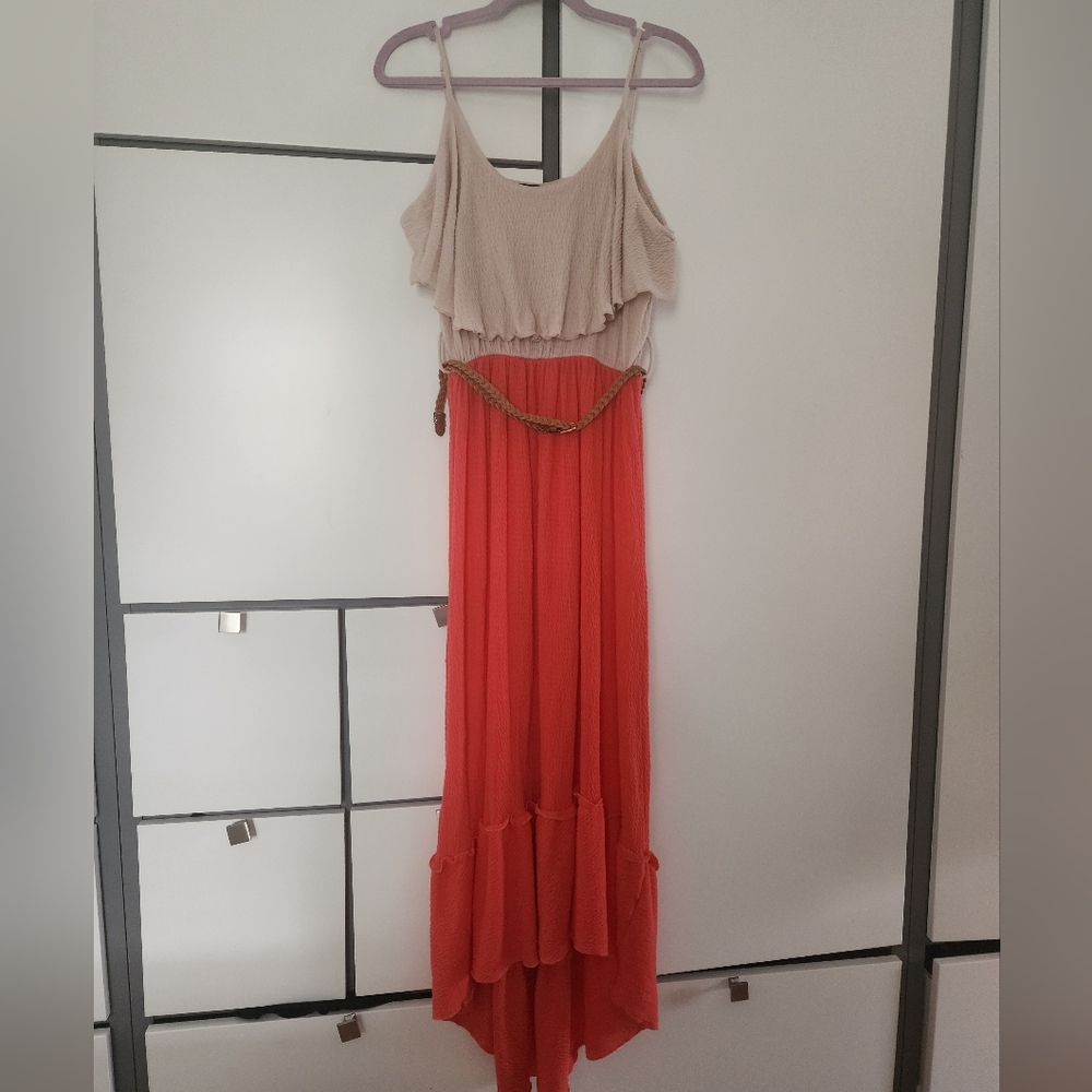 Rouge Helium Beige and Coral High Low Dress.New Condition.pit To Pit22"